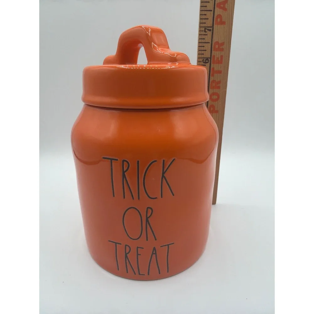 Rae Dunn TRICK OR TREAT Orange Baby Canister Witch Shoe Lid Halloween 2021